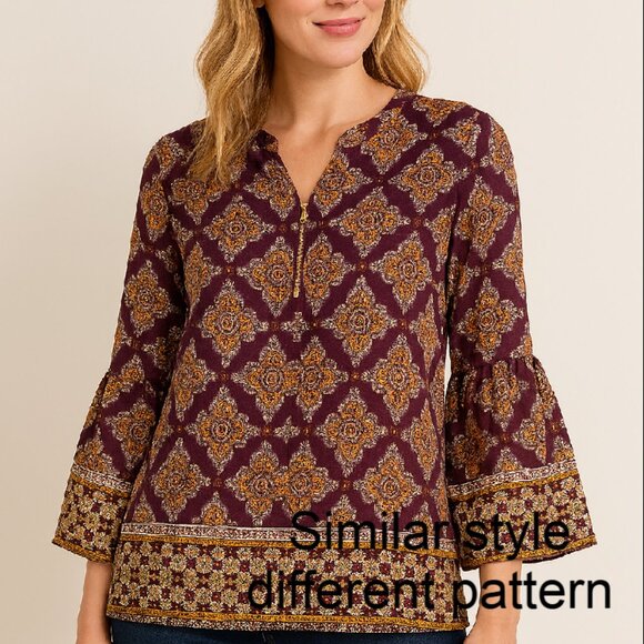 Roz & Ali Size  1X V-neck 3/4  sleeve With Bell Cuff Pullover Top - Picture 2 of 7